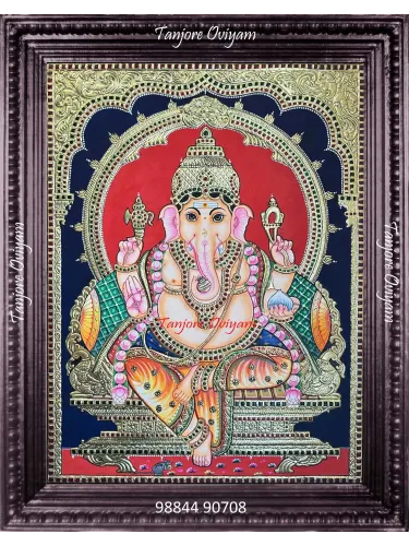 Tanjore painting of Lord Ganesha with traditional gold foil work and classic Thanjavur craftsmanship